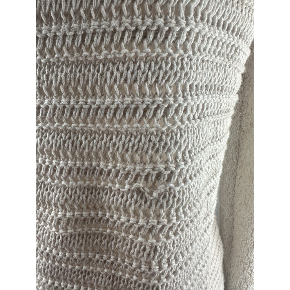 ✨2/$20 White + Warren Open Knit Fringe Trim Sweater Oatmeal Large Boho Coastal - Picture 14 of 16